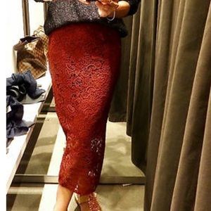 Zara Red Lace Midi Skirt